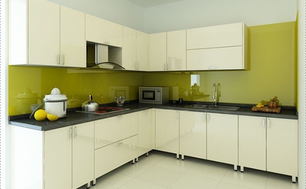 Mẫu kính ốp bếp màu vàng chanh