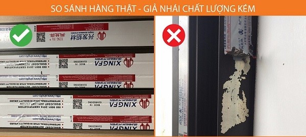 Hình bên trái: Chất lượng sơn bề mặt của hàng chính hãng tốt, không bị bong tróc.