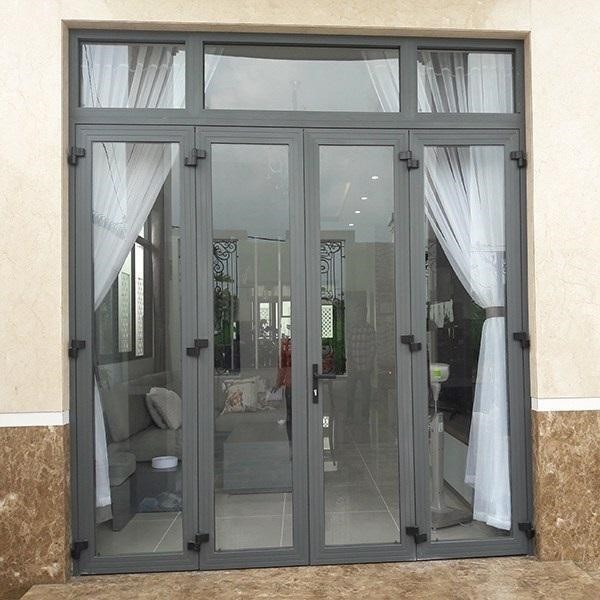Mẫu cửa nhôm Xingfa 4 cánh màu ghi đẹp