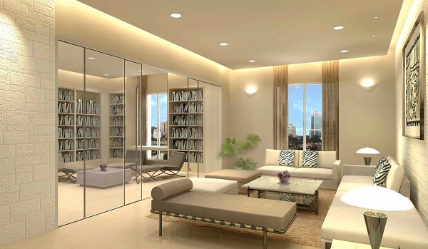 Mẫu cửa kính cường lực trong vách ngăn phòng khách với phòng đọc sách