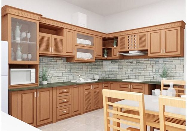 Kính màu ốp bếp giả gạch tạo thu hút cho không gian