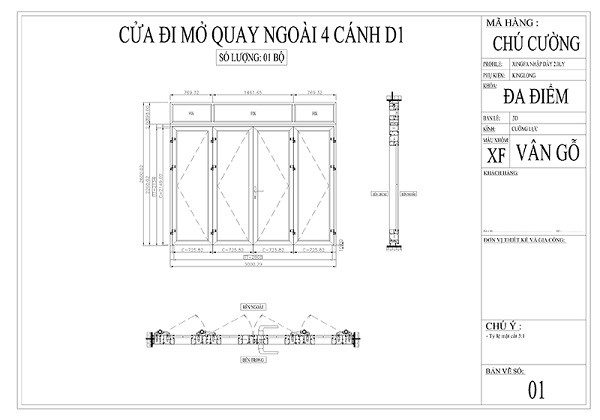 Mẫu bản vẽ CAD nhôm xingfa