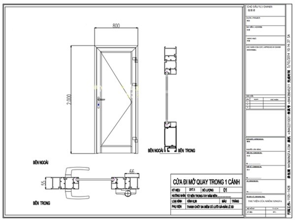 Bản vẽ CAD cửa nhôm kính Xingfa 55 loại 1 cánh