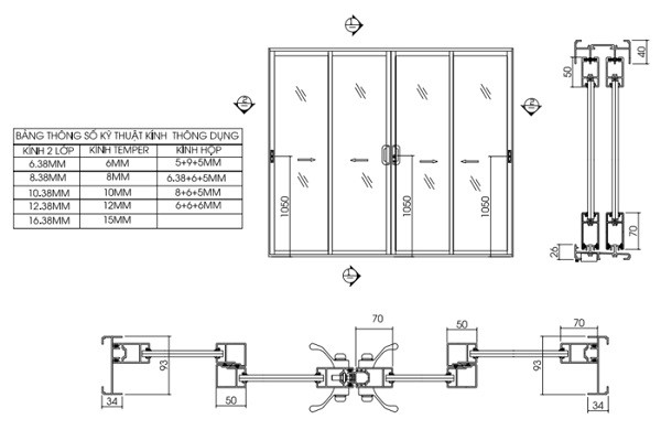 Bản vẽ CAD cửa nhôm Xingfa hệ 93 4 cánh