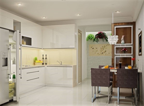 Mẫu kính ốp bếp màu trắng sữa 3